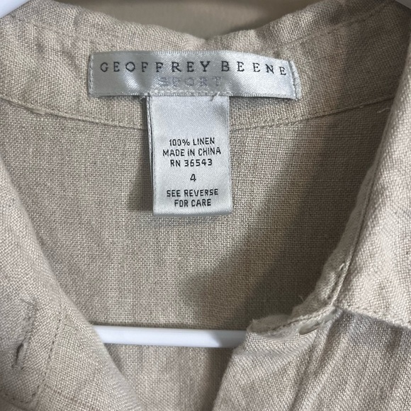 Vintage GEOFFREY BEENE SPORT Beige 100% Linen Collared Maxi Shirt Dress Size 4 - Picture 3 of 8